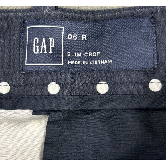 GAP Women's 06 R Flat Front Mid Rise Stretch Slim Crop Pants Navy Polka Dots - Picture 5 of 12